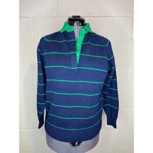 long sleeve polo sweater striped 1970s green blue